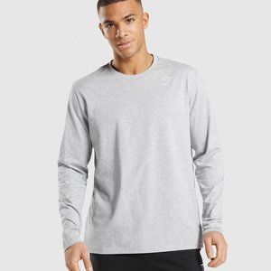 Gymshark Mens CREST LONG SLEEVE T-SHIRT Light Grey Core Marl XL